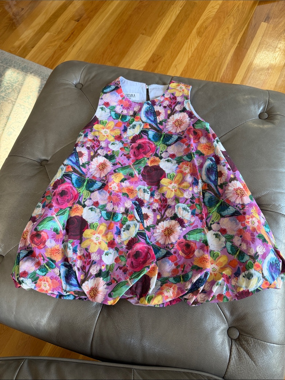Girls Floral Butterfly Bubble Dress - Multicolor